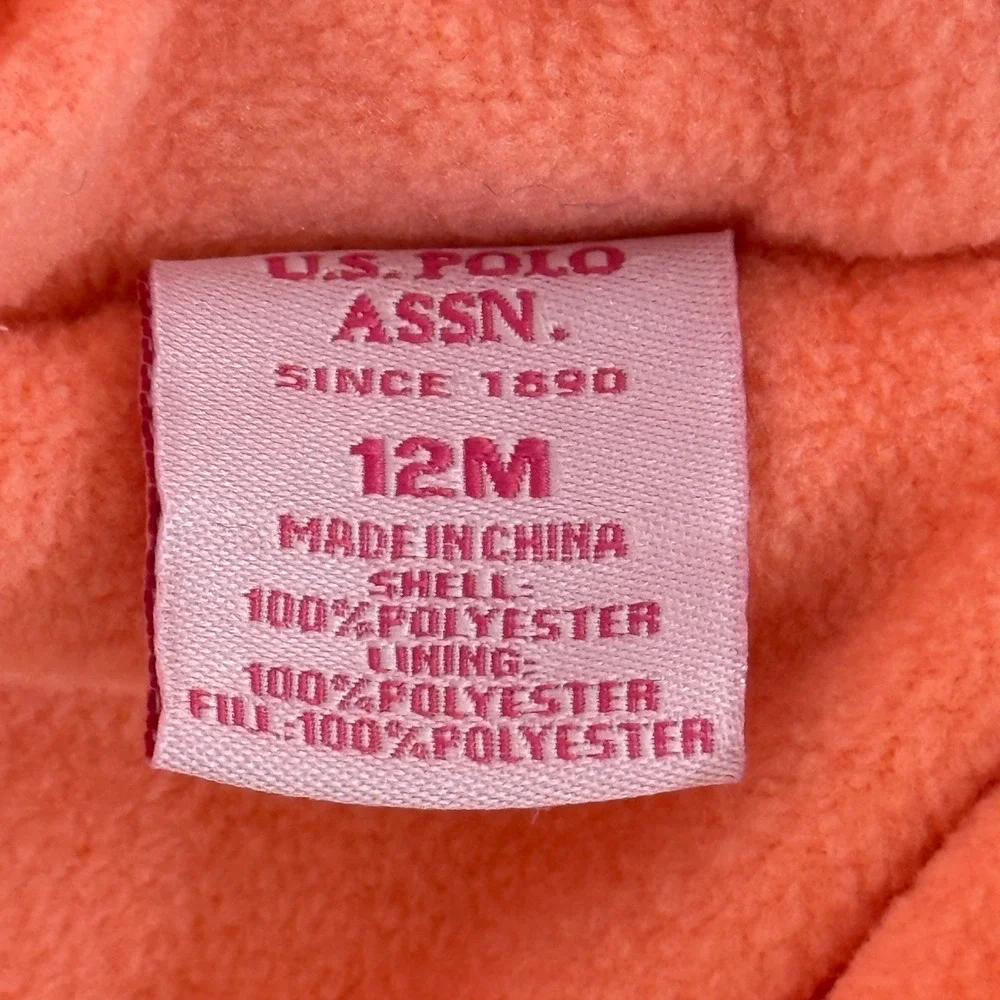 US Polo Assn Kids Puffer Jacket Faux Fur‎ Hood Pink Logo Print 12M